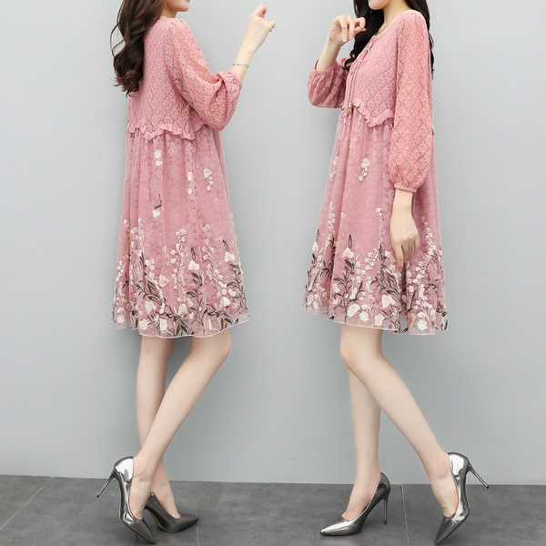 Women Embroidered Lace Floral Dresses ...